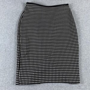 Express Skirt Womens 00 Black White Check Pencil Faux‎ Leather Trim Office Work